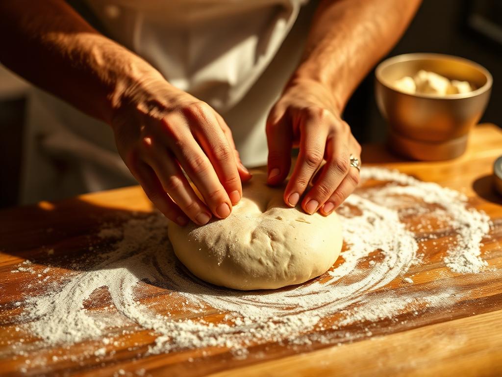 Artisan crafting fresh dough by hand